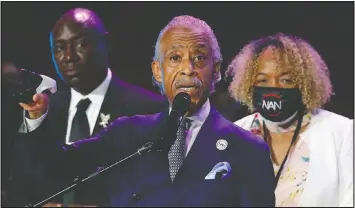 ?? — REUTERS ?? Rev. Al Sharpton speaks at George Floyd’s memorial service Thursday after taking a dig at Prime Minister Justin Trudeau’s long pause on Wednesday.