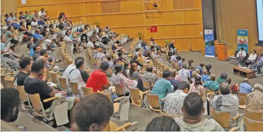  ?? Laiseana Nasiga ?? University of the South Pacific students, staff and academia during the Trade Seminar where panelists were the Trade Ministers from Fiji, Samoa and the Solomon Islands. Photo: