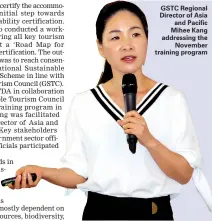  ??  ?? GSTC Regional Director of Asia and Pacific Mihee Kang addressing the November training program