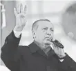  ?? BURHAN OZBILICI, AP ?? President Erdogan speaks to supporters Monday after winning broad new powers.