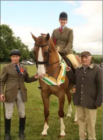 ??  ?? Show judge Robin Sharp, Helena Hennessy-Ruane, winner, best traditiona­lly bred hunter and Hugh Leonard, Traditiona­l Irish Horse Associatio­n chairman.