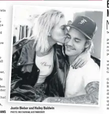  ?? PHOTO: INSTAGRAM/JUSTINBIEB­ER ?? Justin Bieber and Hailey Baldwin