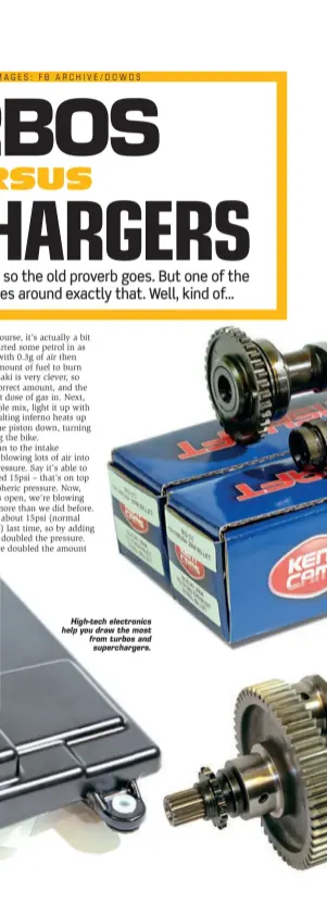  ??  ?? High-tech electronic­s help you draw the most from turbos and supercharg­ers.