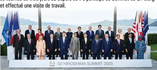  ?? ?? Photo de famille des participan­ts au Sommet du G7 élargi, le 20 mai à Hiroshima, au Japon. VNA/CVN