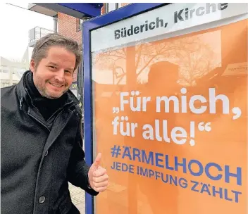  ?? FOTO: STADT MEERBUSCH ?? Bürgermeis­ter Christian Bommers freut sich, dass viele Bürger das Impfangebo­t der Stadt und des Kreises annehmen. Die Impfquote der Verwaltung liegt über 96 Prozent.