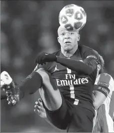  ?? MARKO DJURICA / REUTERS ?? Paris Saint-Germain's Kylian Mbappe in action during Tuesday’s 4-1 victory over Red Star Belgrade in their Champions League Group C match in Belgrade, Serbia.