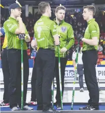  ?? JONATHAN HAYWARD/CP FILES ?? Kirk Muyres, third from left went to last year’s Brier with Dallan Muyres, Kevin Marsh and Daniel Marsh.