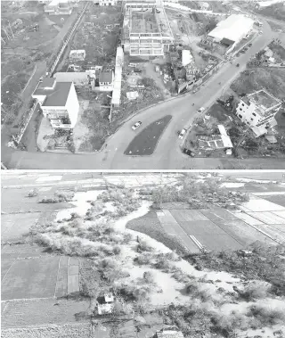  ?? PNA PHOTO ?? BIG LOSS Top photo) Aerial shot taken on Sunday shows damage to infrastruc­ture caused by Typhoon Lawin in Tuguegarao, Cagayan. (Lower photo) Another aerial shot shows crops damaged in Ilagan City, Isabela, also on Sunday.