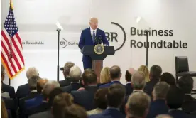  ?? Photograph: Bloomberg/Getty Images ?? Joe Biden speaks while joining the Business Roundtable's chief executive officer quarterly meeting in Washington, on 21 March.