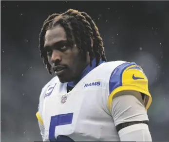  ?? AP PHOTO/ABBIE PARR ?? Los Angeles Rams cornerback Jalen Ramsey (5) stands on the field before an NFL football game against the Seattle Seahawks on Jan. 8 in Seattle.