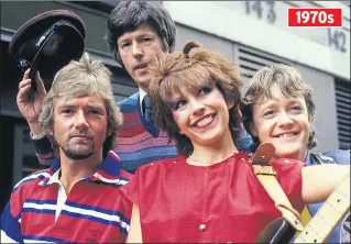  ??  ?? 1970s Swap Shop line-up, above, with, from left, Edmonds, Craven and wife-to-be Maggie Philbin. Below with Maggie and their new-born Rose, and, right, on Get It Together