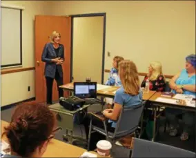  ?? CHARLES PRITCHARD - ONEIDA DAILY DISPATCH ?? Congresswo­man Claudia Tenney, R-22, speaks at the Rome Chamber of Commerce about the importance of cybersecur­ity on Tuesday, July 31, 2018.