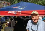  ?? PAUL POST — PPOST@DIGITALFIR­STMEDIA.COM ?? New England Patriots fans such as Richard Murphy, of New Hampshire, were out in full force on Travers Day as a horse named Gronkowski, named for Patriots tight end Rob Gronkowski, was in the big race.