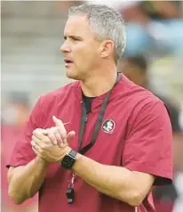  ?? STEPHEN M. DOWELL/ORLANDO SENTINEL ?? Florida State coach Mike Norvell will participat­e in his third Garnet and Gold spring football game on April 15.