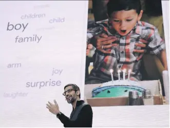  ?? JUSTIN SULLIVAN/GETTY IMAGES ?? Google CEO Sundar Pichai speaks at the Google I/O Conference in Mountain View, Calif., Wednesday. The threeday conference will highlight company innovation­s such as Google Assistant.