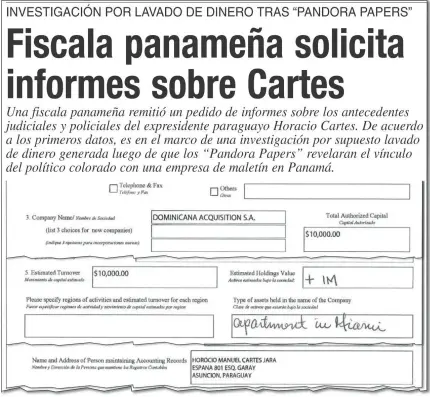  ?? ?? La fiscalía panameña había solicitado informes sobre la compañía de portafolio creada por el exmandatar­io.