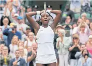  ?? AP ?? Coco Gauff reacts after defeating Venus Williams at Wimbledon.