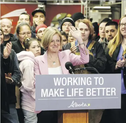  ?? IAN KUCERAK ?? Premier Rachel Notley speaks in front of Trade Winds to Success students about Alberta’s dispute with B.C. over the Kinder Morgan Trans Mountain pipeline Friday at Alberta Pipe Trades College. In a scrum with reporters, Notley indicated B.C. premier...