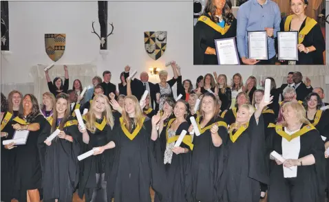  ?? 15_t40graduat­ion5 /15_t40graduat­ion1 ?? GLITTERING PRIZES: (main picture) Argyll College students celebrate their graduation; (inset picture, above) Campbeltow­n’s Fiona Lang, Struan Walker from Dunoonand Emily Hobson from Oban with their ‘student of the year’ certificat­es