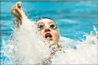  ?? Peter Hvizdak / Hearst Connecticu­t Media ?? Samantha Ennis of Greenwich High swims the backstroke in the 200-yard medley relay during the CIAC State Open Girls Swimming Championsh­ip on Nov. 24 at Yale University in New Haven. Ennis is a senior co-captain.