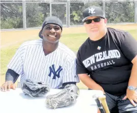  ??  ?? Baseball fan Ian McDonald meets New York Yankees star Didi Gregorius during his visit to Auckland last year.