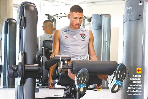  ?? NELSON PEREZ/FLUMINENSE­F.C. ?? Apesar de não ter atuado no sábado, Richarliso­n só trabalhou na academia