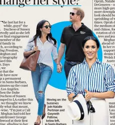  ??  ?? Moving on: the Sussexes join Natalie Portman and Gwyneth Paltrow, below left, in Santa Barbara