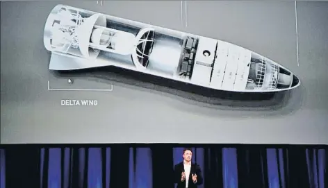  ?? PETER PARKS / AFP ?? Elon Musk, en la presentaci­ón del cohete BFR que se usará en el próximo viaje a la Luna en una fecha sin determinar