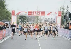  ??  ?? Runners set off from St Mary’s Way for the Sunderland City Runs half