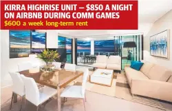  ??  ?? KIRRA HIGHRISE UNIT — $850 A NIGHT ON AIRBNB DURING COMM GAMES $600 a week long-term rent