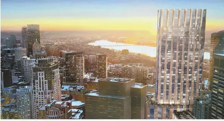  ?? ARTIST RENDERINGS BY HANDEL ARCHITECTS ?? SCRAPING THE SKY: Developers say the proposed tower in Winthrop Square would cast shadows beyond what’s allowable for 282 days per year on Boston Common and 112 days per year on the Public Garden.