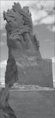  ?? Sue McGrew photos ?? ABOVE: Sue McGrew created a huge sand sculpture to mark Canada's 150th birthday for a competitio­n in British Columbia. The sculpture fell apart during constructi­on.
RIGHT: The artist then repurposed the sand to create this smaller sculpture about...