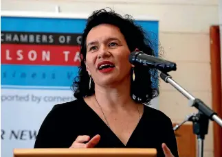  ?? MARTIN DE RUYTER/NELSON MAIL ?? Kerensa Johnston, chief executive of Wakatu Incorporat­ion at a Nelson Tasman Chamber of Commerce lunch at the Boathouse.