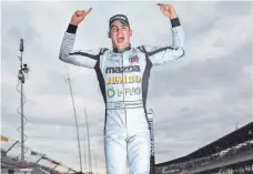  ?? MATT KRYGER/INDYSTAR ?? Rinus VeeKay celebrates winning the Indy Lights race at Indianapol­is Motor Speedway last May.