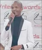  ?? ?? Gospel artist Lwazi Gule captured thanking the founder for giving him a chance to perform at the launch.