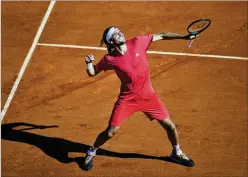  ?? DANIEL COLE/AP ?? Stefanos Tsitsipas defeated No. 2 seed Jannik Sinner 6-4, 3-6, 6-4 in the semifinals of the Monte Carlo Masters on Saturday. Tsitsipas will play Casper Ruud, who defeated Novak Djokovic, today for the title.