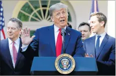  ?? PABLO MARTINEZ MONSIVAISA­P PHOTO ?? President Donald Trump speaks as he announces a revamped North American free trade deal, in the Rose Garden of the White House in Washington, Monday.