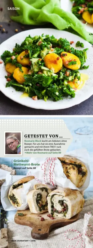  ??  ?? GETESTET VON … Rosmarie Mock
kocht am liebsten ohne Rezept. Für uns hat sie eine Ausnahme gemacht und mit ihrem TM31 ruck zuck die gefüllten Brote gebacken. «