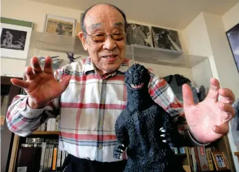  ??  ?? Left, Haruo Nakajima, got suited up as Godzilla to terrorise cities 12 times, from 1954 to 1972, but also enjoyed playing other monsters in Japanese Kaiju films. Right, in the concrete bodysuit as Godzilla, in 1954 Courtesy The Asahi Shimbun via Getty...