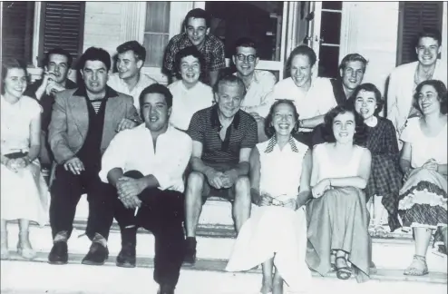  ?? Kathleen O’Rourke / Contribute­d photo ?? Stephen Sondheim as an apprentice in 1950. Front, from left: Frank Perry, Dennis King, Gertrude Lawrence, Prudence Truesdell. Second row, from left: Dorothy Herr, King Sinanian, Peg Henry, Mary Rodgers (daughter of Richard). Third row, from left: Chase Soltez, Neal Wilder, Phoebe Hopkins, Sam Willson, Hal Stone, Conard Fowkes, Chilton Ryan. Back row: Stephen Sondheim.