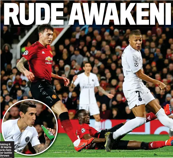 ?? GETTY IMAGES ?? Drinking it in: Di Maria mocks fans after bottle is thrown