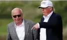  ?? Photograph: Carlo Allegri/Reuters ?? Donald Trump speaks to Rupert Murdoch in Aberdeen, Scotland, in June 2016.