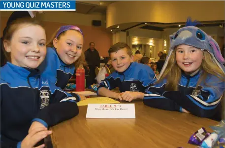  ??  ?? At the Credit Union Schools Quiz at The Horse &amp; Hound, Ballinaboo­la are Fauve Walsh, Aine O’Brien, Millie Rose Kavanagh and PJ Mackey from The Rower school.