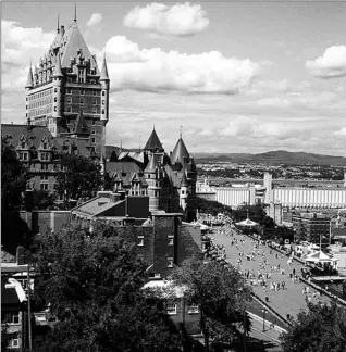  ?? TOURISM QUEBEC ?? The Château Frontenac, above, offers commanding views over the Plains of Abraham and the Saint Lawrence River from its perch atop Cape Diamant. The historical city offers myriad cultural and cuisine options. Or do some shopping along Rue du Trésors...