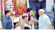  ??  ?? PM Modi at former prime minister Lal Bahadur Shastri’s house on Ramnagar on Monday