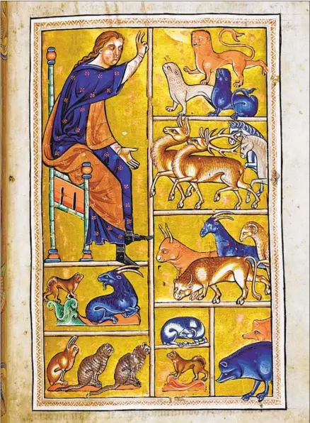  ?? Photograph­s from J. Paul Getty Museum ?? “ADAM NAMING THE ANIMALS,” from the Aberdeen Bestiary, England, circa 1200, comes directly from the Book of Genesis.