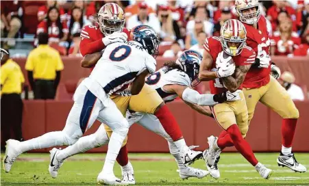  ?? Santiago Mejia/The Chronicle ?? San Francisco 49ers wide receiver Ronnie Bell (10) runs during Saturday’s preseason victory against the Broncos at Levi’s Stadium.