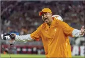  ?? VASHA HUNT — THE ASSOCIATED PRESS FILE ?? Tennessee head coach Jeremy Pruitt yells at the officials during a 2019game against Alabama in Tuscaloosa, Ala. Tennessee fired Pruitt on Monday.