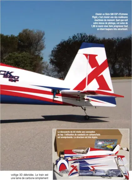  ??  ?? Choisir ce Slick 580 EXP d’Extreme Flight, c’est choisir une des meilleures machines du moment. Quel que soit votre niveau de pilotage, cet avion de 1,90 m saura vous faire progresser tout en étant toujours très sécurisant. La découverte du kit révèle...