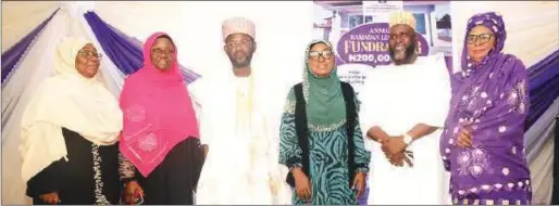  ?? ?? L-R: Chairman Board of Trustees, Sisters in the Deen Foundation Orphanage, Hajia Olukoya Sekinat Iretiola; Secretary, Sisters in the Deen Foundation Orphanage, Prof. Fatimah Abdul-Kareem; Chief lmam, Oluwole Ogba Central Mosque, Sheikh Saadallah Bello, President, Dr. Nurat AkinlabiBa­balola, Guest Lecturer, Sheikh Taofeek Akewugbago­ld and Alhaja Kudirat Ope during the 3rd Annual Ramadan Lecture themed: Expansion for Greater Positive Impact, and Fundraisin­g organised by Sisters in The Deen Foundation Orphanage held recently in Lagos